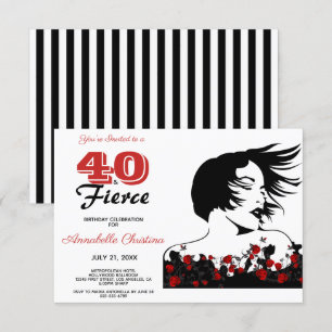 Convites aniversário de 40 anos 40 e FIERCE Modern Black/W