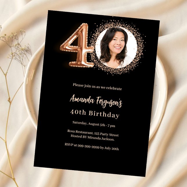 Convites aniversário de 40 anos a rosa a dourado (Criador carregado)