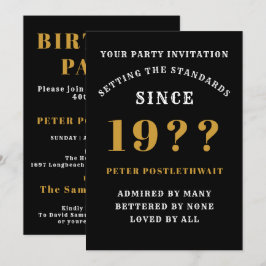 Convites aniversário de 40 anos Add Name Year Black Dourado