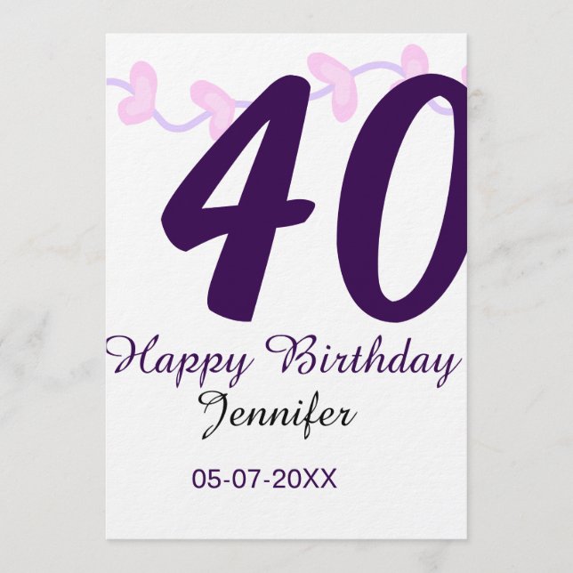 Convites aniversário de 40 anos adicionar nome data ano flo (Frente)