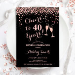 Convites aniversário de 40 anos - Anima-Se A 40 Anos De Ros<br><div class="desc">Convite para aniversário de 40 anos. Saúde Para 40 Anos! Design elegante em ouro preto e rosa. Apresenta óculos de champanhe,  fonte de script e confetti. Perfeito para na moda 40 festas de aniversário. Personalize com seus próprios detalhes. Pode ser personalizado para mostrar qualquer idade.</div>