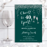 Convites aniversário de 40 anos - Anima-Se A 40 Anos De Sil<br><div class="desc">Convite para aniversário de 40 anos. Saúde Para 40 Anos! Design elegante em verde escuro,  branco e prateado. Apresenta óculos de champanhe,  fonte de script e confetti. Perfeito para na moda 40 festas de aniversário. Personalize com seus próprios detalhes. Pode ser personalizado para mostrar qualquer idade.</div>