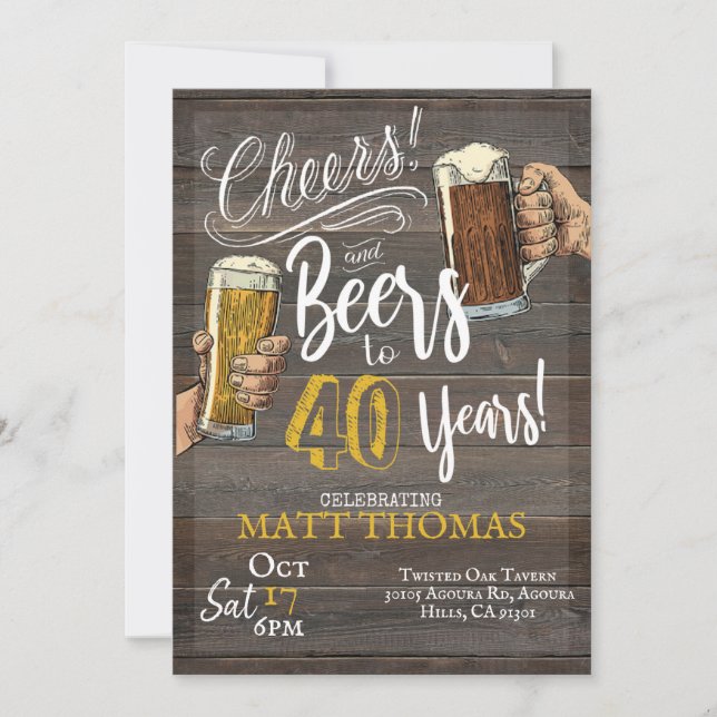 Convites Aniversário de 40 anos, Aplausos e Cervejas (Frente)