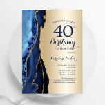 Convites aniversário de 40 anos Azul Agate do Marinho Doura<br><div class="desc">convite de festas aniversário de 40 anos azul e dourado agate. Elegante design moderno com cor azul-real de água agate marble geode fundo, fonte falsa de ouro brilhante e script de tipografia. Trendy convida o cartão perfeito para uma comemoração de dia das mulheres na moda. Impressos convites Zazzle ou modelo...</div>