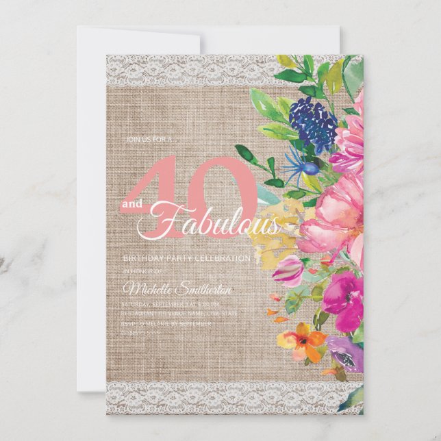 Convites Aniversário de 40 anos Azul-rosa-rosa-rosa-forte-b (Frente)