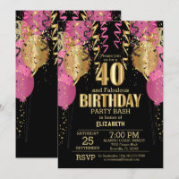 aniversário de 40 anos - Balões cor-de-rosa