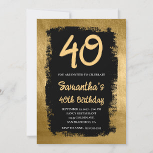 Convites Aniversário de 40 anos Black Painted Gold