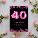 Convites aniversário de 40 anos Black Pink Balloons Glitpar<br><div class="desc">🎉 🥳 o tom para um na moda moderno, e glamouroso aniversário de 40 anos com este incrível convite! 💖 ✨ A design apresenta uma combinação cativante de rosa e preto, exuando um ar de sofisticação e elegância. O número 40 toma o palco central, maravilhosamente escrito em uma fonte rosa-quente...</div>