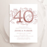 Convites Aniversário de 40 anos Branco Dourado Elegante<br><div class="desc">Rosa de ouro elegante e convite de festas branco. Design feminina moderna personalizável,  com sotaques botânicos rosas e ouro falso-brilhante-rosa. Simples cartão de convite floral perfeito para uma comemoração de um na moda. Personalize com seus próprios detalhes. Impressos convites Zazzle ou modelo de impressão digital instantânea para download.</div>