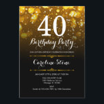 Convites aniversário de 40 anos - Branco preto Dourado<br><div class="desc">Convite para aniversário de 40 anos. QUALQUER design preto Elegante,  preto,  branco,  com luzes falsas brilhando no poste de ouro. Aniversário adulto. Apresenta diamantes e fontes de script. Homens ou mulheres convidam no dia. Perfeito para uma festa de aniversário na moda. Envie-me uma mensagem se precisar de mais personalização.</div>