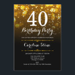 Convites aniversário de 40 anos - Branco preto Dourado<br><div class="desc">Convite para aniversário de 40 anos. QUALQUER design preto Elegante,  preto,  branco,  com luzes falsas brilhando no poste de ouro. Aniversário adulto. Apresenta diamantes e fontes de script. Homens ou mulheres convidam no dia. Perfeito para uma festa de aniversário na moda. Envie-me uma mensagem se precisar de mais personalização.</div>