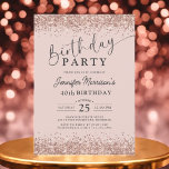 Convites Aniversário de 40 anos brilhante de Rosa brilhante<br><div class="desc">Celebrar 40 anos fabulosos com este Convite de Aniversário do Elegante Rosa Blush Glitter! Projetado com fundo rosado suave e sotaques brilhantes rosa dourados, este convite define o tom para uma celebração chic e na moda. Totalmente editável, permite personalizar a idade, o nome e os detalhes da festa — fazer...</div>