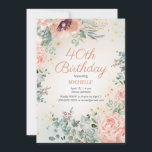 Convites Aniversário de 40 anos brilhante Dourado cor-de-ro<br><div class="desc">Bonito cor-de-água rosa,  cor-de-água,  floral e folhas verdes,  convite de festas com brilho dourado. Texto é uma fonte elegante de script. Entre em contato comigo para obter assistência com a personalização ou para solicitar a correspondência ou a coordenação de produtos Zazzle para o seu partido.</div>