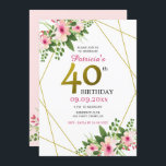 Convites aniversário de 40 anos brilhante Dourado de aquare<br><div class="desc">Um convite de aniversário de 40 anos rosa e Dourado para celebrar o aniversário do marco. A tipografia elegante das aquarelas floral e dourada brilha acrescenta um na moda e toque único. Personalizar com detalhes da festa.</div>