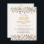 Convites Aniversário de 40 anos brilhante Dourado de Confet<br><div class="desc">Glitter elegante de confete preto e ouro no convite de festas branco de aniversário de 40 anos para mulheres.</div>