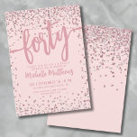 Convites aniversário de 40 anos brilhante Dourado rosa<br><div class="desc">Apresentando um convite de festas chic e comemorativo, perfeito para marcar este marco especial no estilo. O elegante design apresenta uma mistura de bugigangas prateadas, adicionando um toque de diversão e festividade. No topo, "quarenta" é exibido com destaque em letras maiúsculas, definindo o tom para uma celebração inesquecível. O texto...</div>