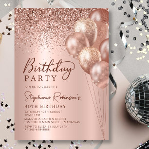 Convites Aniversário de 40 anos brilhante Dourado Rosa mode