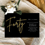 Convites Aniversário de 40 anos brilhante preto e Dourado<br><div class="desc">O Simple Black and Dourado Glitter aniversário de 40 anos Invitation apresenta um design moderno, subestimado, com uma folha de ouro "quarenta" elegante em roteiro manuscrito. Contra um fundo negro, exude um senso de minimalismo moderno e elegância. Este convite é a escolha perfeita para homens e mulheres celebrando este marco...</div>
