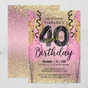 Convites Aniversário de 40 anos brilhante rosa e Dourado