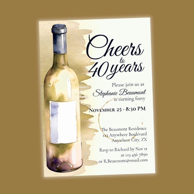 Convites Aniversário de 40 anos Brinde ao Vinho Branco Mode (Criador carregado)