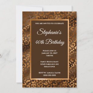 Convites Aniversário de 40 anos Bronze e Marrom Glam Leopar