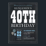 Convites aniversário de 40 anos Chalkboard Blue Balloon Rus<br><div class="desc">Convite de festas aniversário de 40 anos do Balão Azul Branco do Quadro de Vintagem Russo</div>