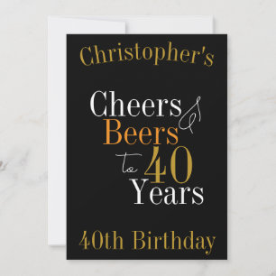Convites aniversário de 40 anos Cheers e Beers Black Dourad