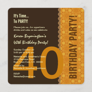 Convites aniversário de 40 anos Chocolate e Dourado com o 