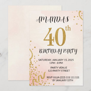 Convites Aniversário de 40 anos com Brilho Dourado Moderno
