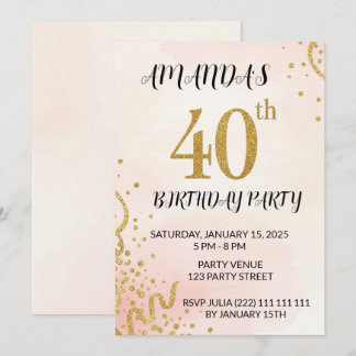 Convites Aniversário de 40 anos com Brilho Dourado Moderno