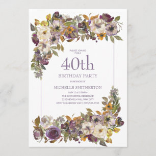 Convites Aniversário de 40 anos com Folhagem Floral Amarela