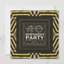 Convites Aniversário de 40 anos com Geometria Dourada Preta