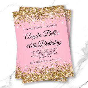 Convites Aniversário de 40 anos com Monograma Chique Rosa B