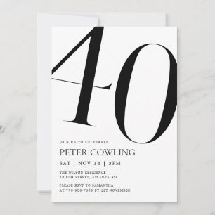 Convites Aniversário de 40 anos com Tipografia Negrito Mini