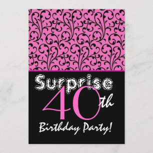 Convites aniversário de 40 anos cor-de-rosa brilhante