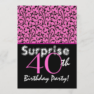 Convites aniversário de 40 anos cor-de-rosa brilhante