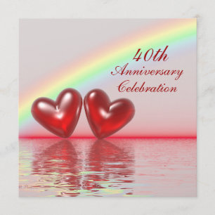 Convites Aniversário de 40 Anos Corações Rubis