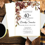 Convites Aniversário de 40 anos da Muralha da Borgonha da M<br><div class="desc">Flores Elegantes,  maduras e flores brancas de marfim criam um arranjo floral muito bonito. Berries e ramos dão uma vibração Boho moderna e rústica. O nome do celebrante de aniversário é escrito em uma fonte de script de eterno. Este artigo faz parte da coleção Borgonha,  Mauve e White Floral.</div>