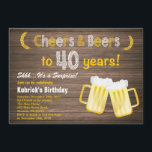 Convites aniversário de 40 anos da Rússia Surpresa Saúde e<br><div class="desc">Convite à aniversário de 40 anos de "Cheers and Beers" Rustic Surprise. Aniversário Adulto. Aniversário de cerveja para homens. Fundo Preto e Branco.
Para mais personalização,  clique no botão "Personalizar" e use a ferramenta design para modificar este modelo.</div>