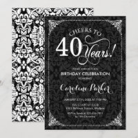 aniversário de 40 anos - Damasco preto-e-branco
