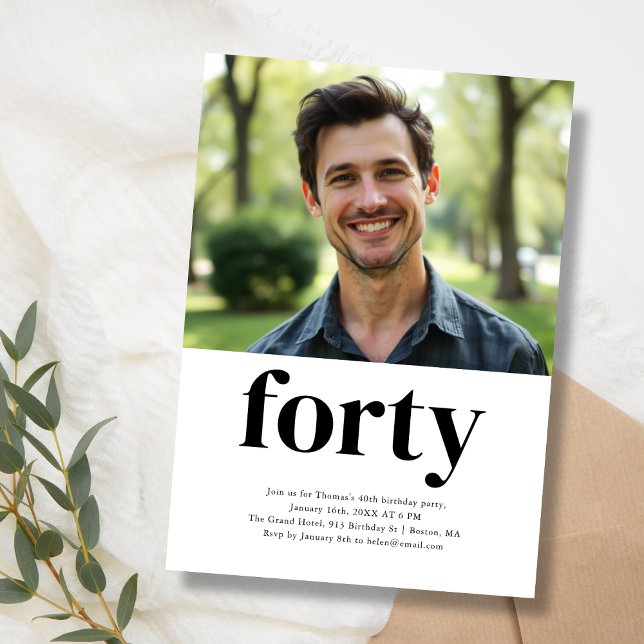Convites Aniversário de 40 anos de 44 preto e branco (Criador carregado)