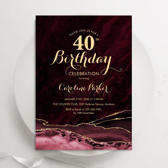 Convites Aniversário de 40 anos de Agate Dourado da Borgonh (Criador carregado)