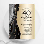 Convites aniversário de 40 anos de Agate Preto Dourado<br><div class="desc">Convite de festas de aniversário de 40 anos preto e dourado. Elegante design moderno com fundo geode de pedra de pedra, dourado falso e letra de script de tipografia. Trendy convida o cartão perfeito para uma comemoração de dia das mulheres na moda. Impressos convites Zazzle ou modelo de impressão digital...</div>