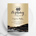Convites aniversário de 40 anos de Agate Preto Dourado<br><div class="desc">Convite de festas de aniversário de 40 anos preto e dourado. Elegante design moderno com fundo geode de pedra de pedra, dourado falso e letra de script de tipografia. Trendy convida o cartão perfeito para uma comemoração de dia das mulheres na moda. Impressos convites Zazzle ou modelo de impressão digital...</div>