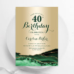 Convites aniversário de 40 anos de Agate Verde Emerald Dour<br><div class="desc">Emerald Green e ouro agate aniversário de 40 anos convite de festas. Elegante design moderno com aquarela agate marble geode background, faux glitter gold e typografia script font. Trendy convida o cartão perfeito para uma comemoração de dia das mulheres na moda. Impressos convites Zazzle ou modelo de impressão digital instantânea...</div>