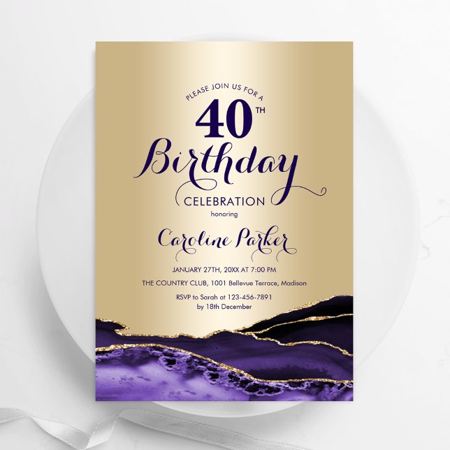 Convites aniversário de 40 anos de Agato Roxo Dourado (Criador carregado)