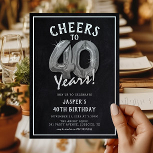 Convites Aniversário de 40 anos de Balões de Prata de Chalk