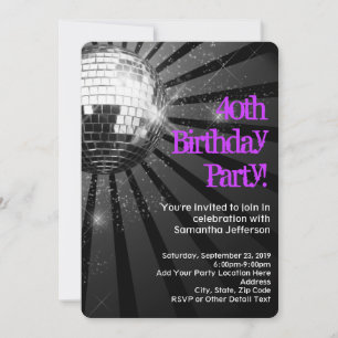 Convites aniversário de 40 anos de Bola de Disco Roxo/Pret
