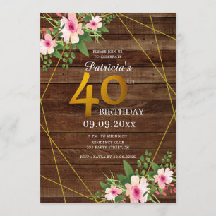 Convites aniversário de 40 anos de Brilho Dourado Rosa Rú