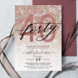 Convites Aniversário de 40 anos de brilho moderno<br><div class="desc">Convide a família e os amigos a celebrarem a aniversário de 40 anos com estes convites de tendências quentes. Design com textura brilhante de champanhe,  quadrinheirada em trendy script manuscrito em preto e rosa. Personalize com seus detalhes em letra maiúscula.</div>